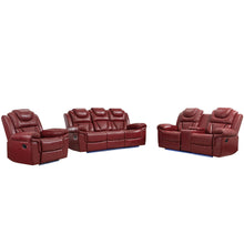 Load image into Gallery viewer, 3 Pieces Recliner Sofa Sets Home Theater Seating Manual Recliner Chair With Center Console And LED Light Strip For Living Room
