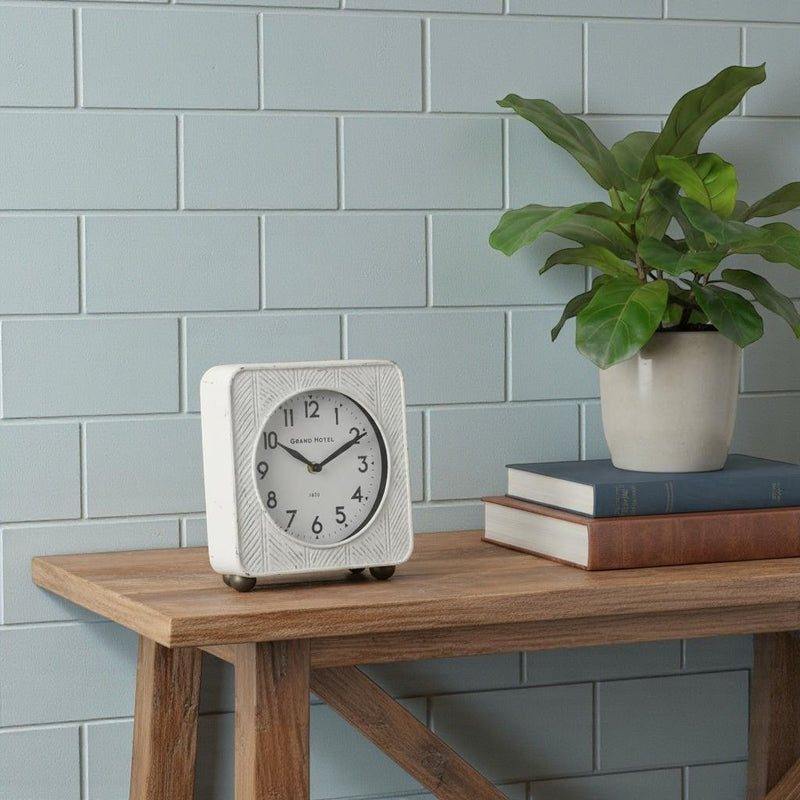 Square Table Clock - White
