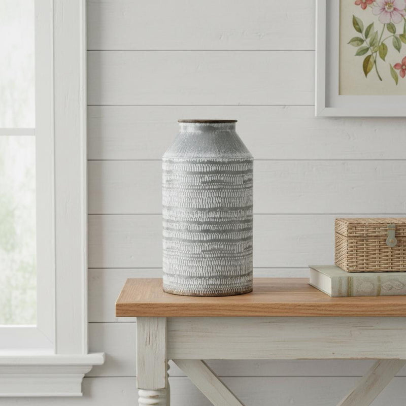 Galvanized Geometric Patterned Jug Vase (635606) - Gray