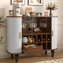 Load image into Gallery viewer, Fluted Liquor &amp; Coffee Bar Cabinet With 6 Wine Racks And 3 Glass Holders
