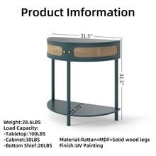 Load image into Gallery viewer, Boho Rattan Semi Circle End Table With Sliding Rattan Door, Storage And Bottom Shelf
