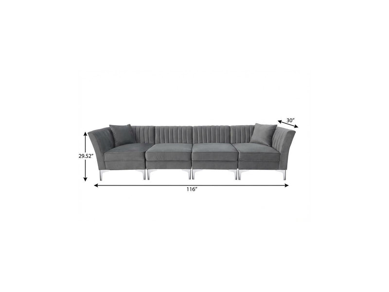 Velvet Sofa Toss Pillows With Silver Legs - Gray
