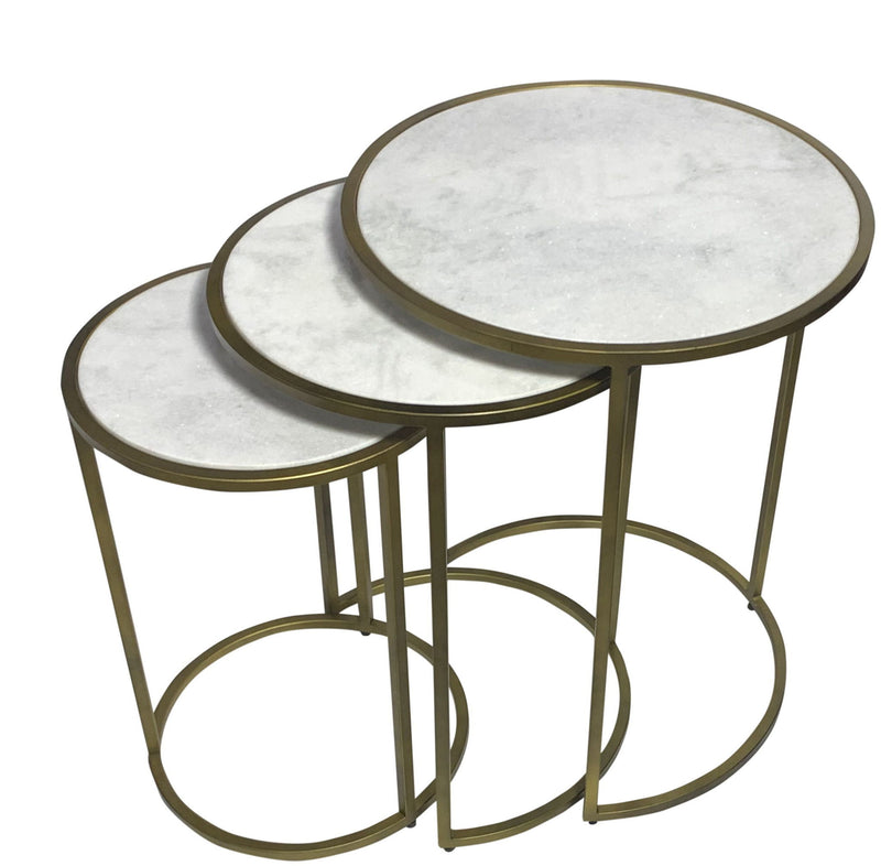 Marble And Iron Round Frame Nested Tables (Set of 3) - Antiqued Gold