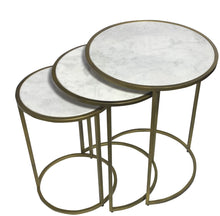 Load image into Gallery viewer, Marble And Iron Round Frame Nested Tables (Set of 3) - Antiqued Gold
