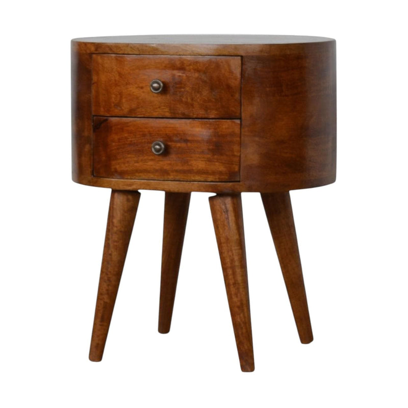 21" Solid Wood Round Two Drawer Nightstand - Chestnut