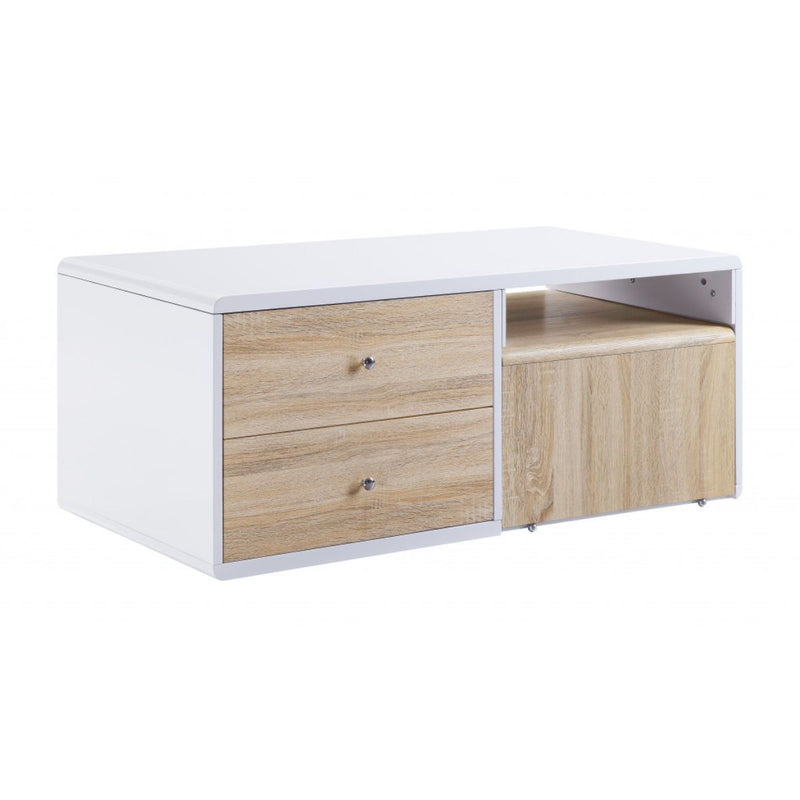 Coffee Table With Four Drawers - White And Natural