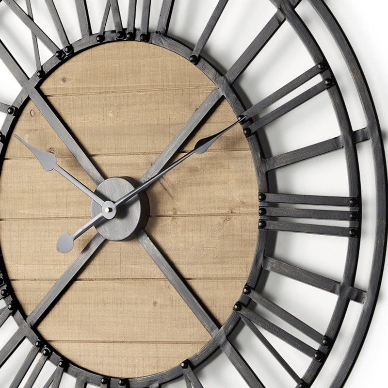 Analog Round Wall Clock (609404) - Black / Natural