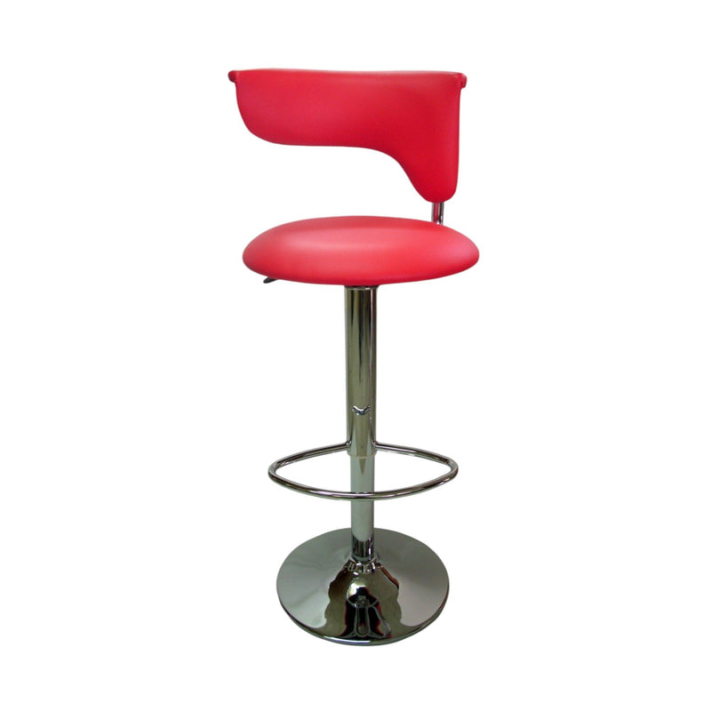 Faux Leather And Metal Low Back Adjustable Height Bar Chair - Red And Silver