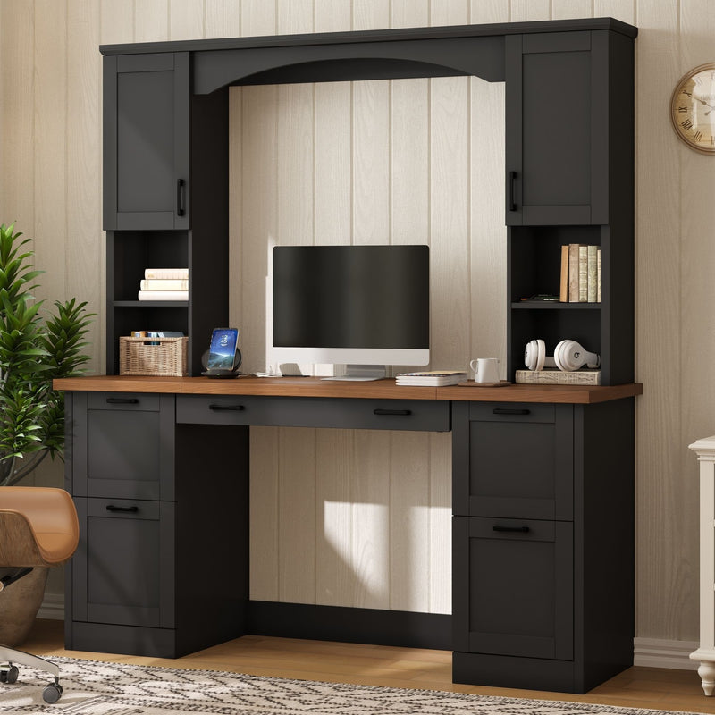 Farmhouse Computer Desk With Hutch