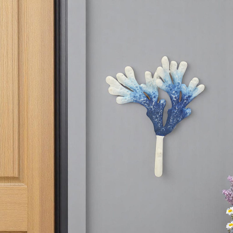 5" Cast Iron Coral Wall Hook - Blue / White