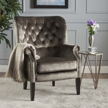 Load image into Gallery viewer, Elegant Velvet Club Chair With Handcrafted Details - Gray
