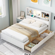 Load image into Gallery viewer, Platform Bed With Bookcase Headboard, Built-In Downlight, Charging Station, And 2 Side Drawers
