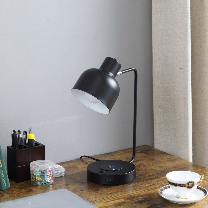 Metal Desk USB Table Lamp With Black Shade - Black