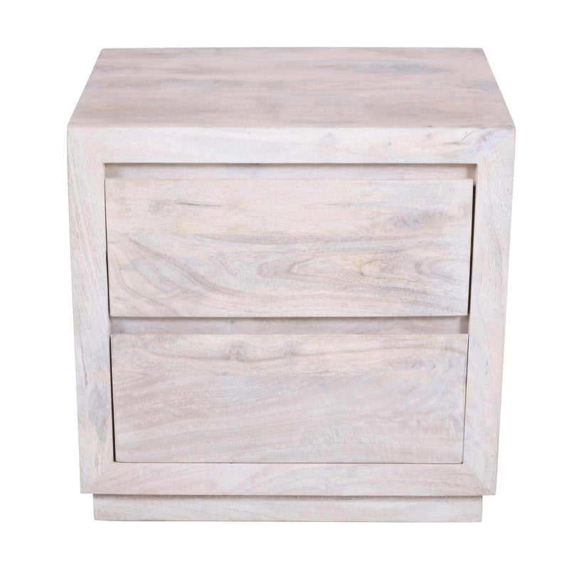 Solid Wood Distressed Two Drawer Nightstand - Ivory
