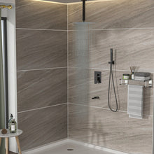 Load image into Gallery viewer, Shower System With Waterfall Tub Spout And 16" Ceiling Mount Square Rain Shower - Oil-Rubbed Bronze
