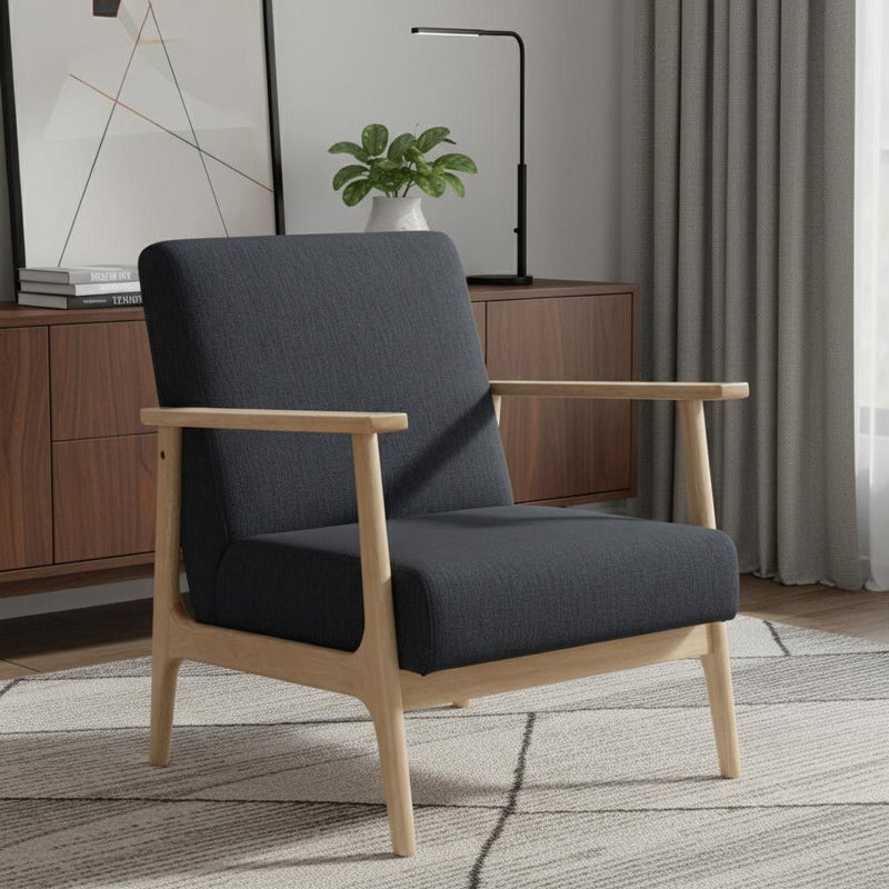 Low Seat Modern Armchair - Black And Natural Oak