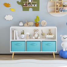 Load image into Gallery viewer, Bookcase With Collapsible Drawers, Book Display Storage Cabinet Organizer - White / Blue
