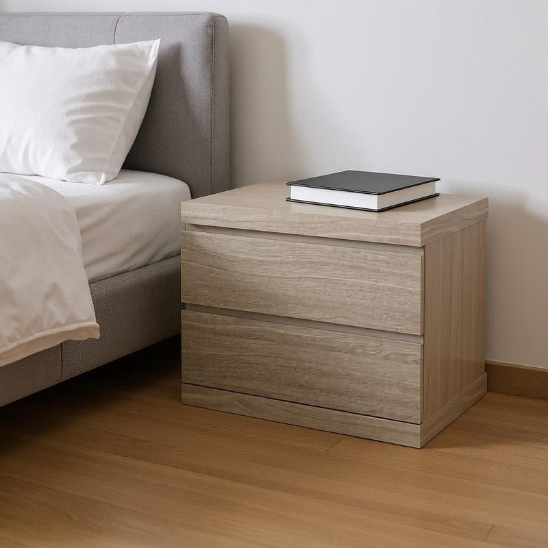 Wood Two Drawer Nightstand (719564) - Beige