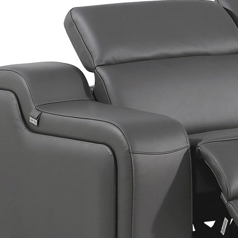 Italian Leather Power Reclining L Shaped Five Piece Corner Sectional - Dark Gray
