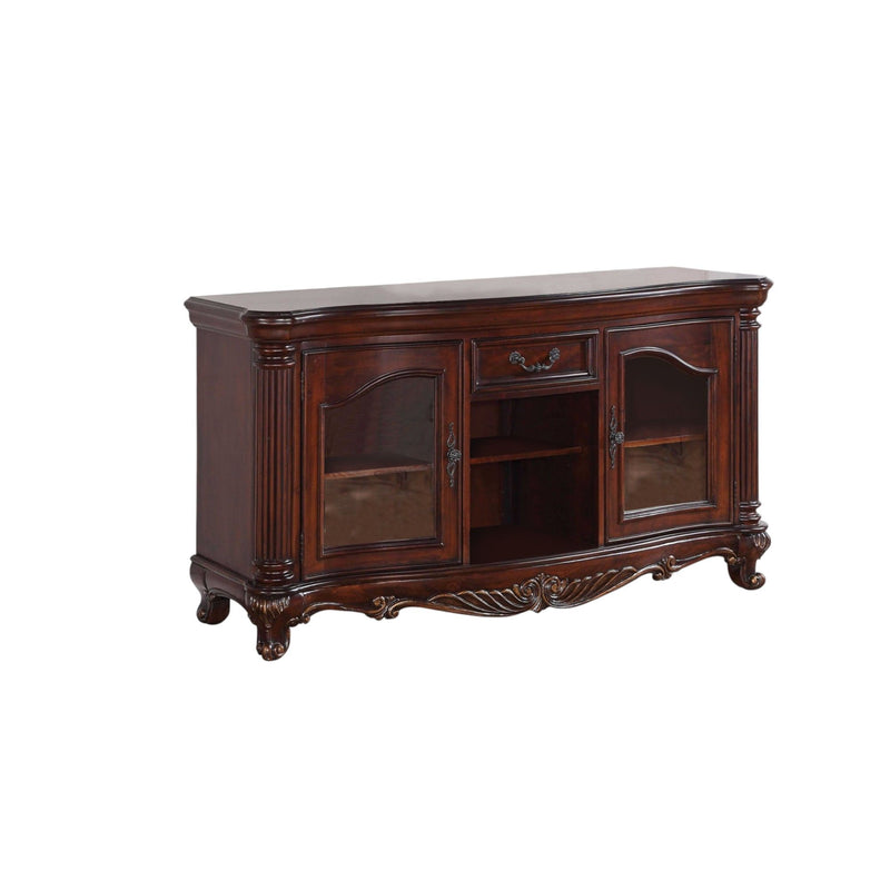 Cabinet Enclosed Storage TV Stand With Bookcase - Brown