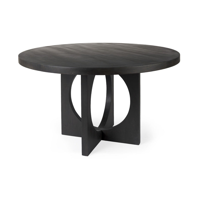54" Rounded Solid Wood Pedestal Base Dining Room Table - Black