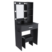 Load image into Gallery viewer, Wood Mirrored Three Drawer Vanity Table Lights - Black
