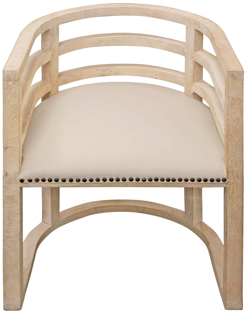 Upholstered Linen Curved Back Dining Arm Chair - Natural