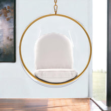Load image into Gallery viewer, Acrylic And Faux Leather Hanging Balloon Chair - White And Gold
