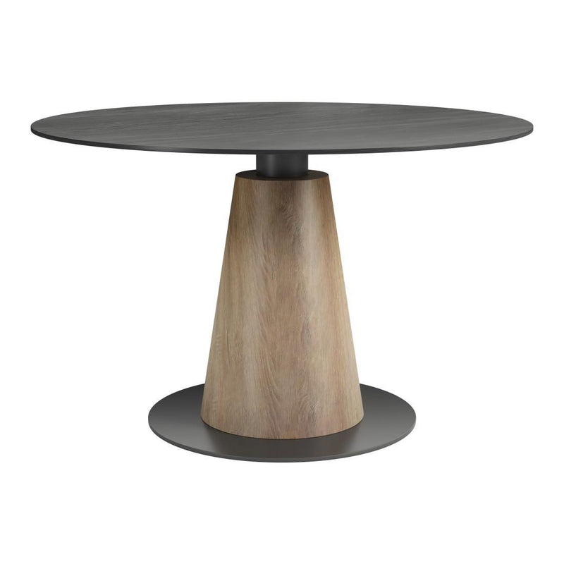 Sintered Stone Wood And Steel Pedestal Base Round Top Dining Table - Black
