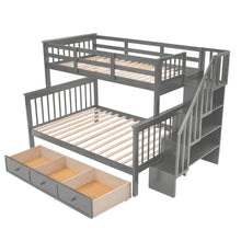 Load image into Gallery viewer, Stairway Twin-Over-Full Bunk Bed with Drawer, Storage and Guard Rail for Bedroom, Dorm, for Adults, Gray color(Old SKU: LP000219AAE)
