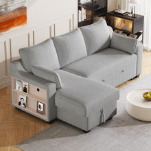 Load image into Gallery viewer, Pull Out Sleeper Sofa L-Shaped Couch Convertible Sofa Bed With Storage Chaise, Storage Racks And USB Ports
