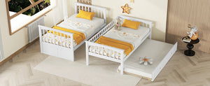 Twin over Twin Bunk Bed with Twin Size Trundle, Convertible Beds, White