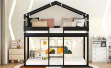 Load image into Gallery viewer, Twin Over Twin Bunk Bed Wood Bed with Tent, Espresso
