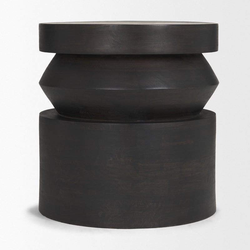 Round Block End Table - Dark Brown