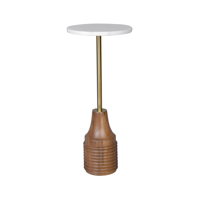 Marble Round Pedestal End Table - White / Gold / White