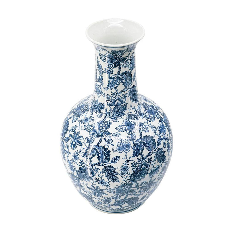 Floral Curved Porcelain Table Vase - Blue / White