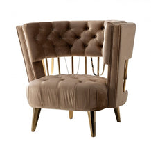 Load image into Gallery viewer, Velvet And Gold Exposed Back Accent Chair - Dark Beige
