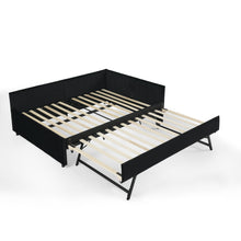 Load image into Gallery viewer, Full Size Upholstered Daybed With Trundle, Tufted Backrest And Armrests - Black
