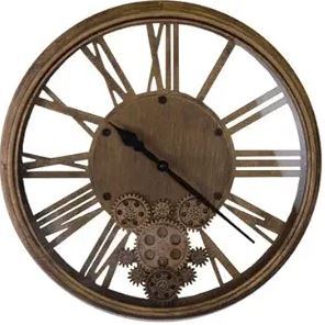 Silent Skeleton Exposed Gear Round Wall Clock (626341) - Antiqued Gold / Black