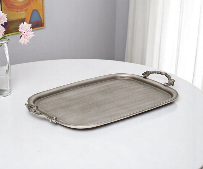 19" Cast Iron Handmade Vanity Tray With Handles - Silver
