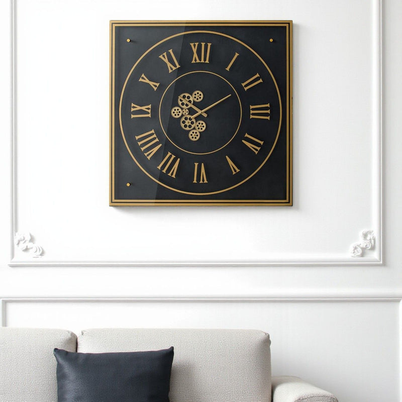 Exposed Gear Square Wall Clock - Black / Gold