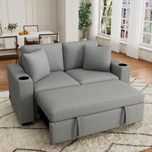 Load image into Gallery viewer, Modern 2 Seater Loveseat Sofa With Pull-Out Bed, Fabric, Built-In USB Ports &amp; Cup Holders
