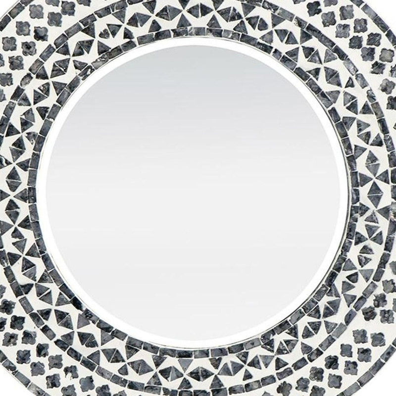 24" Round And Shell Framed Accent Mirror - Black / White