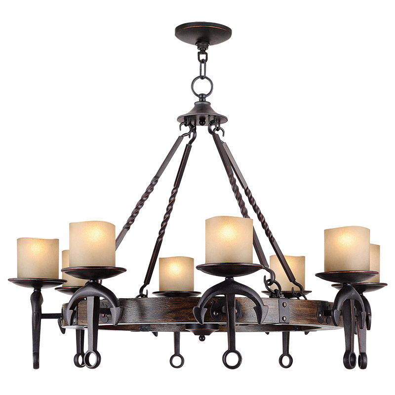 Eight Light Resin Dimmable Chandelier With Shades - Bronze / Cream