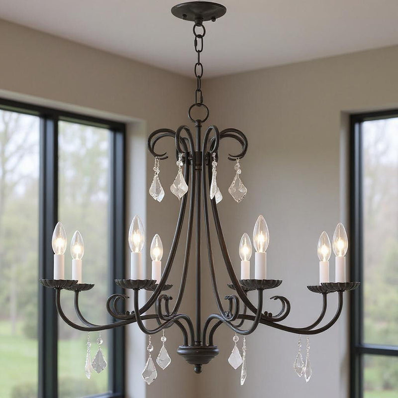 25" Eight Light Dimmable Chandelier With Shades - Bronze