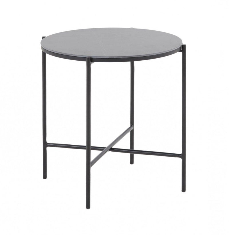 Modern Industrial Round Ceramic Side Table - Black