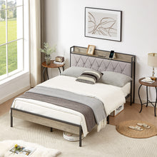 Load image into Gallery viewer, Bed frame with charging station full size, Grey, 83.1&#39;&#39; L x 56.1&#39;&#39; W x 39.2&#39;&#39; H.
