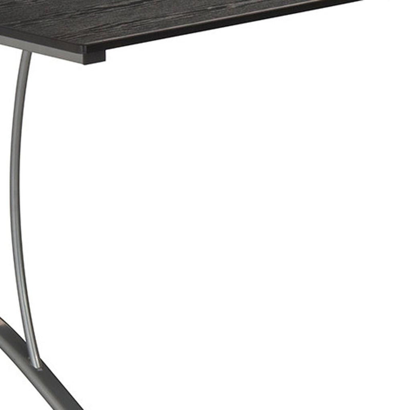 Stainless L Shape Trestle Computer Desk With Two Drawers - Espresso / Silver
