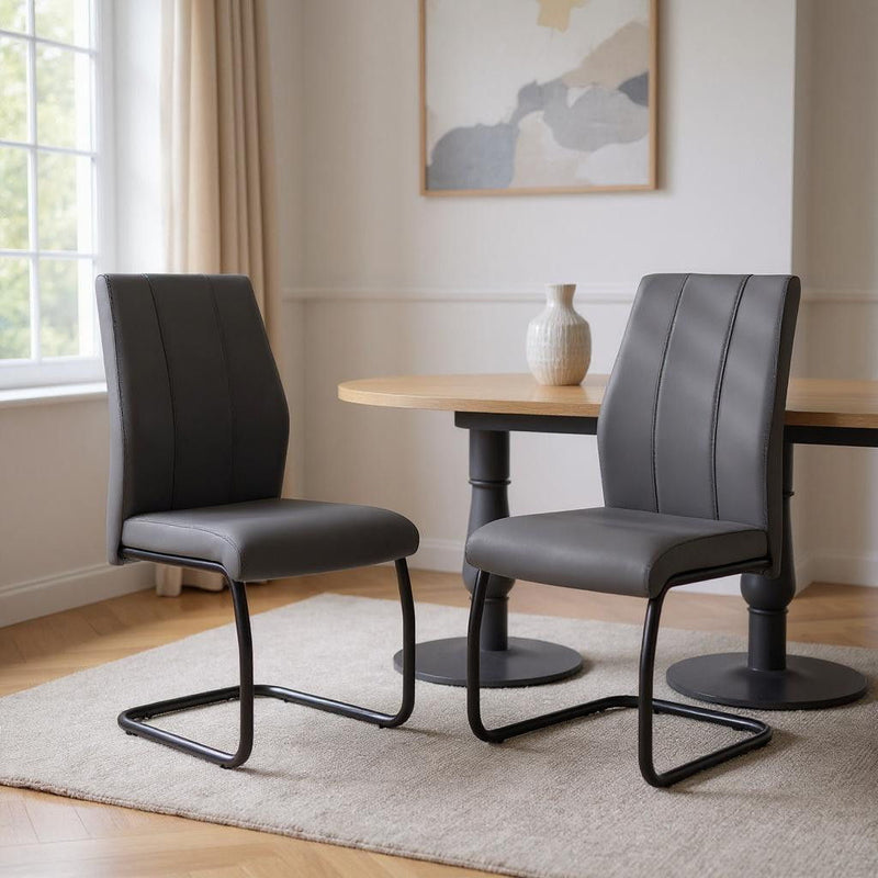 Upholstered Faux Leather Dining Side Chairs (Set of 2) - Gray / Black