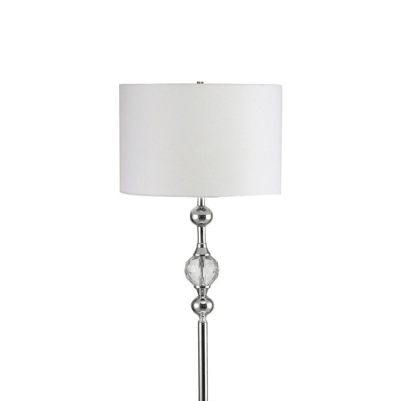 Crystal Orb Shaped Floor Lamp With White Drum Shade - Chrome